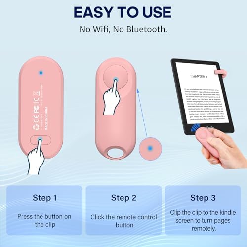 RF Remote Control Page Turner for Kindle Paperwhite,Kindle Accessories Remote Photo and Video for E-Book iPhone iPad Android Tablets Reading Novels Comics Remote Control Extenders(Pink)