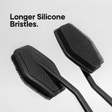Tooletries - Silicone Back Scrubber with Hook - Exfoliating Shower Brush, Back Washer for Men, Durable Back Brush with Long Handle - Long Lasting Bath & Shower Accessories - Charcoal