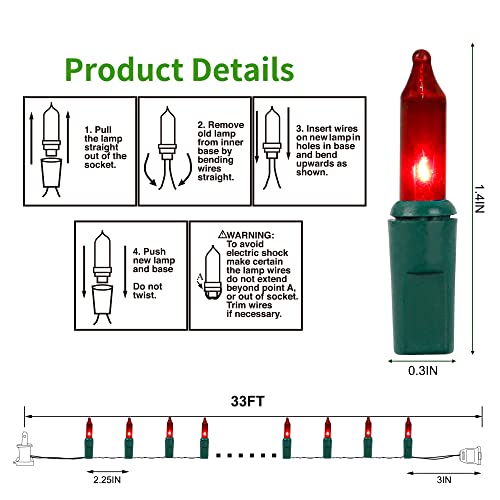 3 Sets Christmas Lights, 150 Count 33 FT Each Mini String Lights, Green Wire Fairy Lights, 120V UL Certified Connectable Xmas Tree Lights for Holiday Winter Patio Party Outdoor Decoration, Red