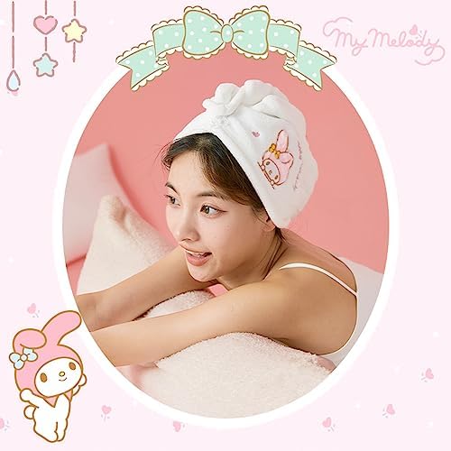 Kawaii Microfiber Hair Towel for Women, Super Absorbent Hair Shower Cap for Long Hair, Quick Dry Towel Wrap with Botton of Cute Hairbands for Women Girls Bath Accessories(Pink-1)