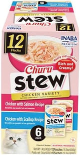 INABA Churu Stew for Cats, Broth Gelée with Shredded Chicken Side Dish Pouch with Vitamin E, 1.4 Ounces per Pouch, 12 Pouches, Chicken Variety