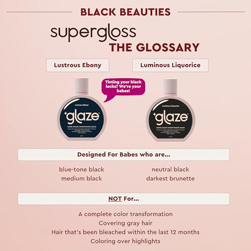 Glaze Super Gloss Color Conditioning Gloss – Lustrous Ebony for Natural Black Hair – Rinse Out Semi-Permanent Hair Gloss that Enhances Color and Boosts Shine & Hydration