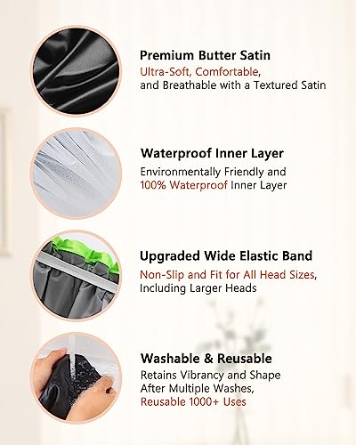 mikimini Black Shower Caps for Small Child 2 Packs, Double Layers Waterproof Bathing Hair Cap with Reusable Soft Comfortable PEVA Lining, Cute, non-fading & Stretchy Shower Hat