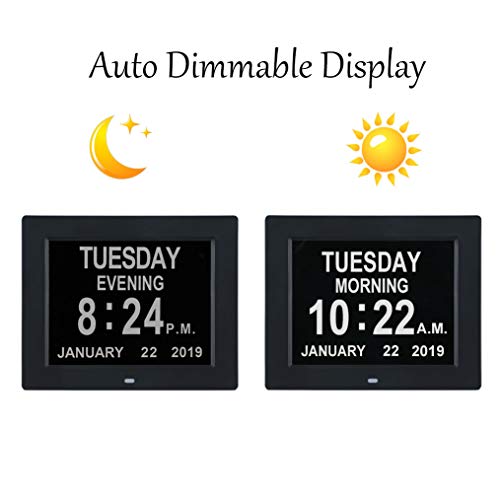 TMC [2024 New Clock with Day and Date for Elderly-Digital Clock Large Display with 12 Alarm Options,Dementia Clock Large Number Digital Clocks for Seniors(8-inch,Black)