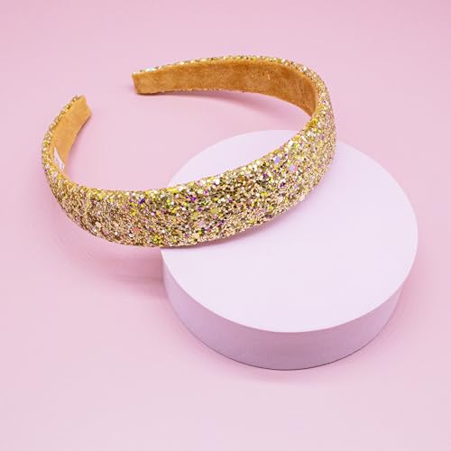 FROG SAC Glitter Headbands for Girls, Gold, Hair Accessories for Little Girl, Sparkly Wide Yellow Hair Band for Kids, Cute Alice Headband for Toddler Children, Thick Sparkle Bling Hairband