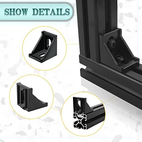 20 Set Black 4040 Series Aluminum Extrusion Profile Connector, Includes 1pc Wrench, 20pcs 3540 Corner Bracket, 40pcs M8 T-Slot Sliding Nuts and Hex Screw Bolt for 20S Aluminum Rail Accessories