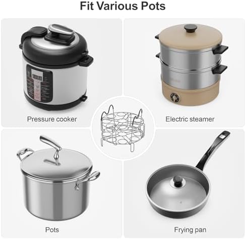 GSlife Egg Steamer Rack - Stackable Instant Pot Egg Rack with Heat Resistant Silicon Handles, Cook 18 Eggs, Stainless Steel Egg Steaming Rack for 6, 8 Qt Pressure Cooker Accessories, Kitchen Steam Rack, 2 Pack