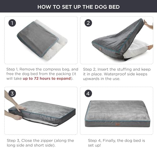 Bedsure Waterproof Dog Beds for Extra Large Dogs - 4 Inch Thicken Up to 100lbs XL Pet Mat Pillows with Removable Washable Cover, Grey