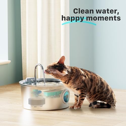 16 Cat Water Fountain Filters, Suitable for FOFNON Dog Water Fountain and 3.2L FOFNON Wired Cat Water Fountain, Including 8Pieces of Filters + 8Pieces Sponges, Not for Wireless Cat Fountain