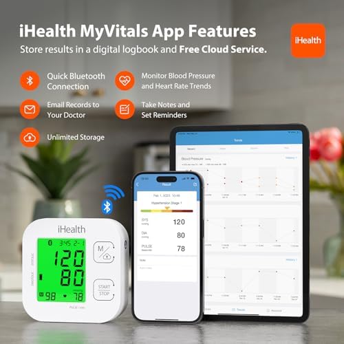 iHealth Track Smart Upper Arm Blood Pressure Monitor with Wide Range Cuff That fits Standard to Large Adult Arms, Bluetooth Compatible for iOS & Android Devices