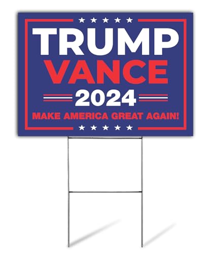 SignPro Trump Vance 2024 Yard Sign | Trump Vance Lawn Sign | Trump JD Vance Maga Sign | 24" x 18" Corrugated Plastic Outdoor Weatherproof Yard Signs With H Stake | Double Sided