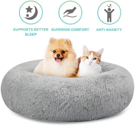 SAVFOX Plush Calming Dog Beds, Donut Dog Bed for Small Dogs, Medium, Large & X-Large, Comfy Cuddler Dog Bed and Cat Bed in Faux Fur, Washable Dog Bed, Multiple Sizes S-XXL
