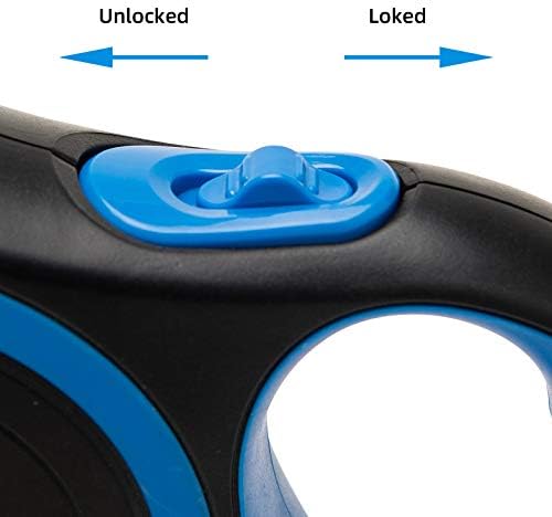PINA Retractable Dog Leash, 10ft Dog Leash for Small Dogs Up to 33lbs, 360° Tangle-Free Strong Reflective Nylon Tape, with Anti-Slip Handle, One-Handed Brake, Lock - Black Blue