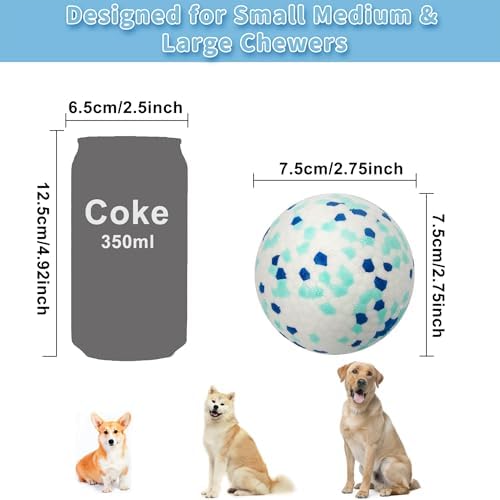 2 Pack Indestructible Dog Tennis Balls for Aggressive Chewers: Interactive Pet Toys, Herding and Jolly Ball for Dogs, Durable, Bouncy, and Water Toy Fetch Balls (White, Blue