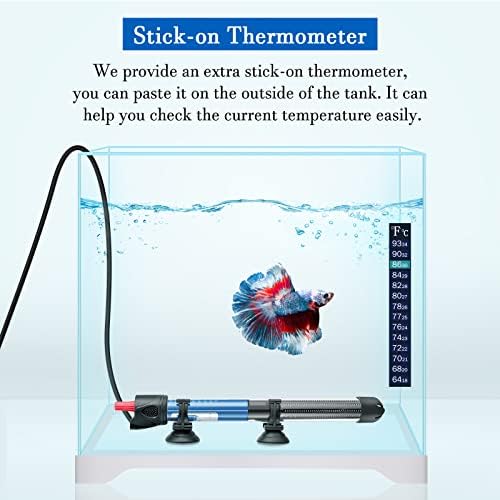 Hitop 25W/50W/100W/300W Adjustable Aquarium Heater, Submersible Glass Water Heater for 5 – 70 Gallon Fish Tank (100W)