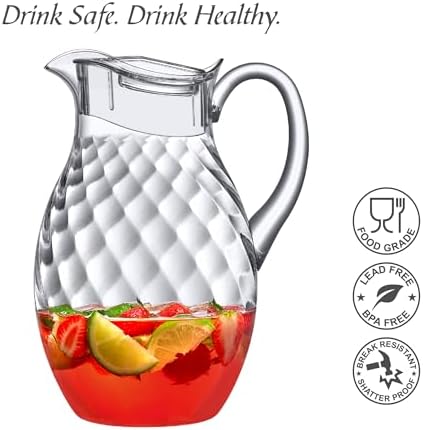Amazing Abby - Bubbly Whirly Grand - Plastic Pitcher (96 oz, 3 Quart), Clear Water Pitcher with Lid, Fridge Jug, BPA-Free, Shatter-Proof, Great for Iced Tea, Sangria, Lemonade, Juice, Milk, and More