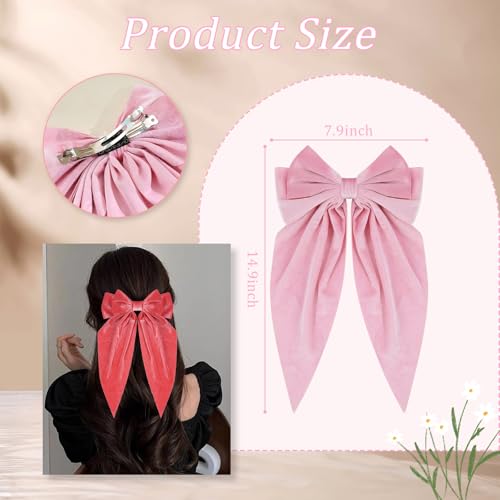 10 PCS Big Hair Bows for Women Girls,Velvet Large Hair Ribbon Bow Barrette Clips for Girls,Hair Bows with Long Tail Vintage French Hair Accessories for Women(velvet)