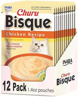 INABA Churu Bisque for Cats, Creamy Lickable Purée Side Dish with Vitamin E, 1.4 Ounces per Pouch, 12 Pouches, Chicken Recipe