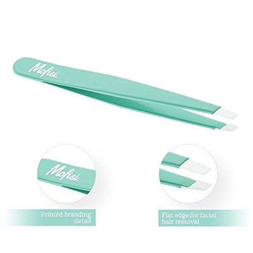 Tweezers Set Eyebrow Tweezers Slanted Pointed Flat Tweezers With Mirror 3 Pairs Leather Case Metal Clasp by Mofisi Ltd.