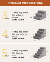 Dog Stairs for Small Dogs,17.5" 4-Step Pet Stairs for High Beds and Couches，Dog Steps with Non-Slip Bottom and High-Density Foam Indoor Outdoor,Grey