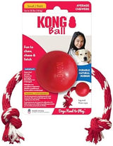 KONG Ball with Rope - Durable Fetch Toy with Rope for Easy Throwing - For Tug, Playtime & More - Natural Rubber - Red - For Small Dogs