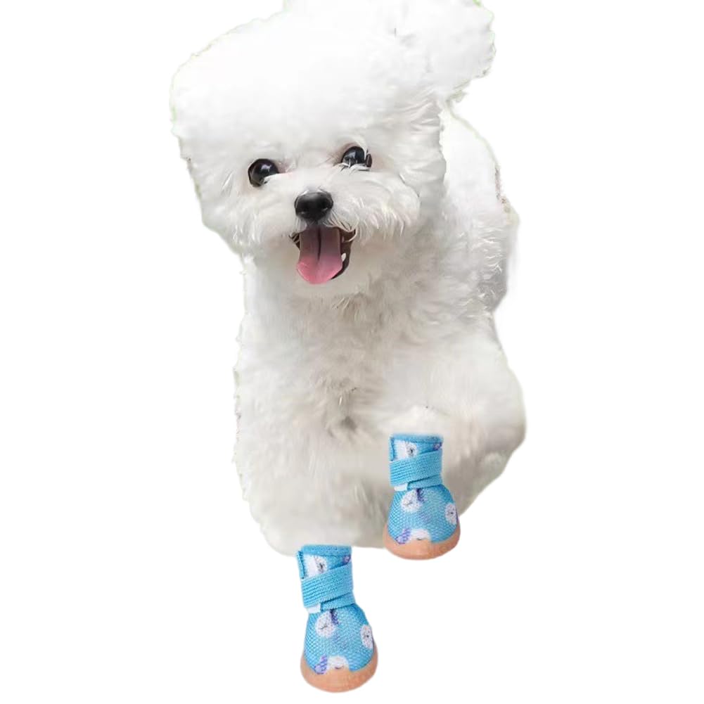 Paipeper Dog Shoes for Small Dogs,Breathable Dog Boots,Pet Paw Protector for Hot Pavement and Winter Snow,Outdoor Walking and Indoor Hardfloors(Blue White-Size 4)