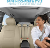 BDK PolyPro Car Seat Covers Full Set in Solid Beige, Front and Rear Split Bench Seat Covers for Cars, Easy to Install Car Seat Cover Set, Car Accessories for Auto Trucks Van SUV - Solid Beige