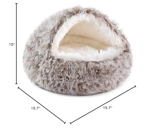 NOYAL Round Hooded Donut Dog Bed for Small & Medium Pets - Plush Fluffy Anti-Anxiety Cat Cave Bed with Cover
