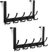 Over The Door Hooks for Hanging, Over The Door Hanger with 5 Triple Coat Hooks, Over The Door Towel Rack for Bathroom, Door Hanger Hooks for Coat, Bags and Hat (Black, 2 Pack)