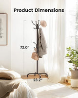 Pipishell Coat Rack with 14 Hooks, Freestanding Coat Rack Stand for Entryway, Hallway, Bedroom, and Office, Metal Coat Tree & Hat Rack for Coats, Hats, and Bags, Brown