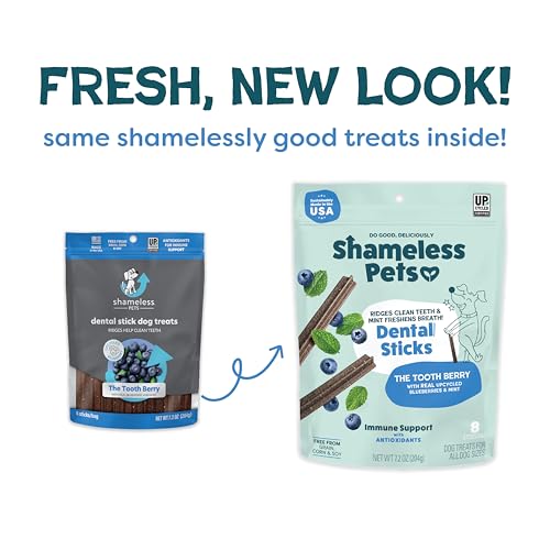 Shameless Pets Dental Chews for Dogs, Variety (4-Pack) - Natural Dog Teeth Cleaning Treats with Fresh Breath Benefits | Grain-Free Dental Sticks for Small, Medium & Large Dogs
