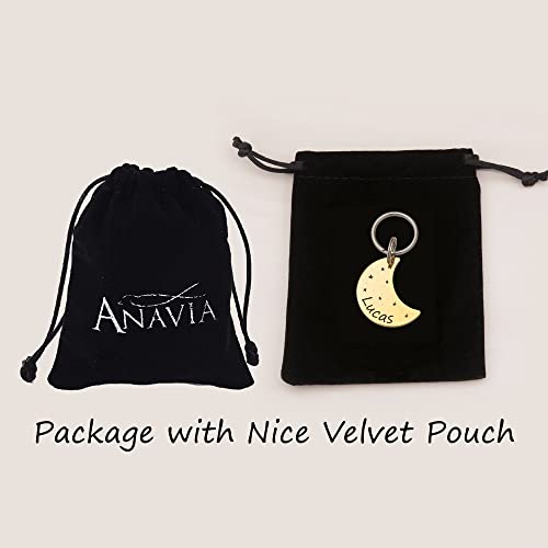 Anavia Starry Sky Theme Pet ID Tags in Half Moon & Star Shape, Personalized Dog Name Tag Cat Tag, Glossy Stainless Steel Gold Plated Black Rainbow Dog Collar Tag (Large, Moon Shape, Rainbow)