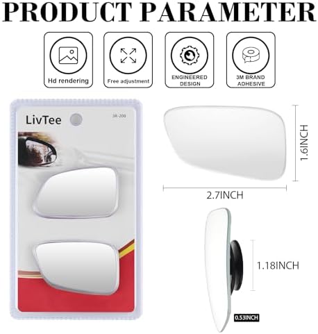 LivTee Blind Spot Car Mirror, HD Glass Frameless Convex Side Mirror Blindspot, Wide Angle Rear View Car Mirrors for Cars SUV Trucks and RVs - Car Accessories