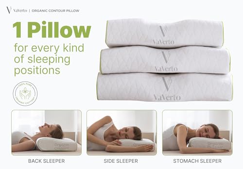 Vaverto Adjustable Contour Memory Foam Pillow - King Size - Orthopedic Neck Support, Pain Relief, Washable, Organic Cotton Cover Ergonomic Cervical - Ideal for Side, Back & Stomach Sleepers…