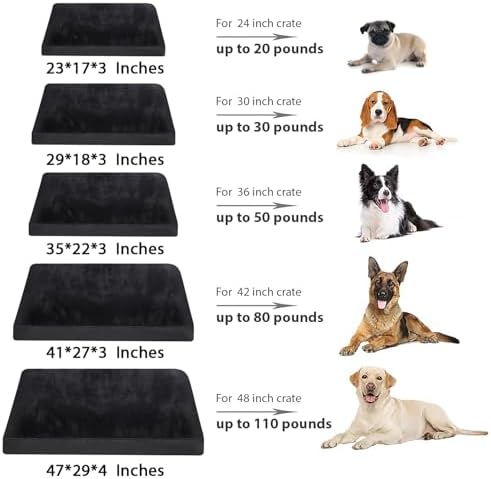 Dog Crate Bed Waterproof Deluxe Plush Dog Beds with Removable Washable Cover Anti-Slip Bottom Pet Sleeping Mattress for Large, Medium, Jumbo, Small Dogs, 35 x 22 inch, Black