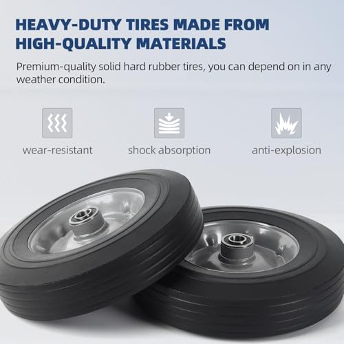 AR-PRO (2-Pack) 10''x2.5'' Flat Free Solid Rubber Replacement Tires - Flat-Free Tires for Hand Trucks and Wheelbarrows with 10” Tires with 5/8" Axles
