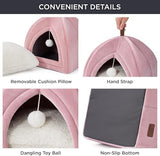 Bedsure Cat Beds for Indoor - 2 in 1 Cat Cave House Tent for Kittens and Small Pets with Removable Washable Cushioned Pillow, Foldable Kitten Hideaway with Non-Slip Bottom, Pink, 16 inches