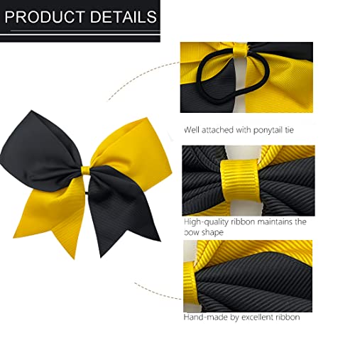 Hipcheer 20pcs 8" Large Cheer Bows for Girls, Hand-made Grosgrain Ribbon Hair Accessories for Teen Girls Softball Cheerleader Sports (Black/Gold)
