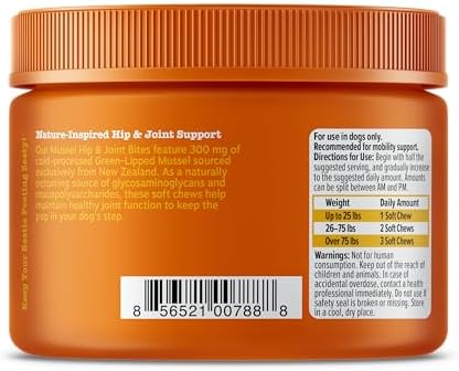 Zesty Paws Mussel Mobility Bites for Dogs - New Zealand Green Lipped Mussel with Natural Glucosamine & Chondroitin + Omega-3 Fatty Acids - Hip & Joint Support Supplement Soft Chews – 90 Count