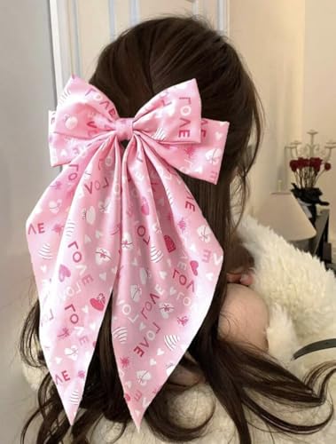 Valentine's Day Hair Bows for Women Hair Ribbon Bow Hair Clips with Long Tails Vintage Hair Accessories for Women Valentine's Day Hair Bows for Women Heart Hair Bow