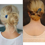 French Hair Forks Tortoise Shell U Shape Updo Hair Pins Clips for Thin Thick Hair, Long Classic 2 Prong Bun Hair Sticks Chignon Women Vintage Hairstyle Accessories, 3 Pack (Blue Brown Black)