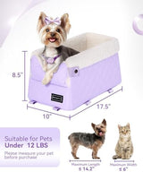 PETSFIT Cat Car Seat with Safe Protection Hooks, Center Console Dog Car Seat with Upgraded Safety Tethers, Washable Cushion, Dog Car Seats for Small Dogs Up to 9 Lbs (Purple)