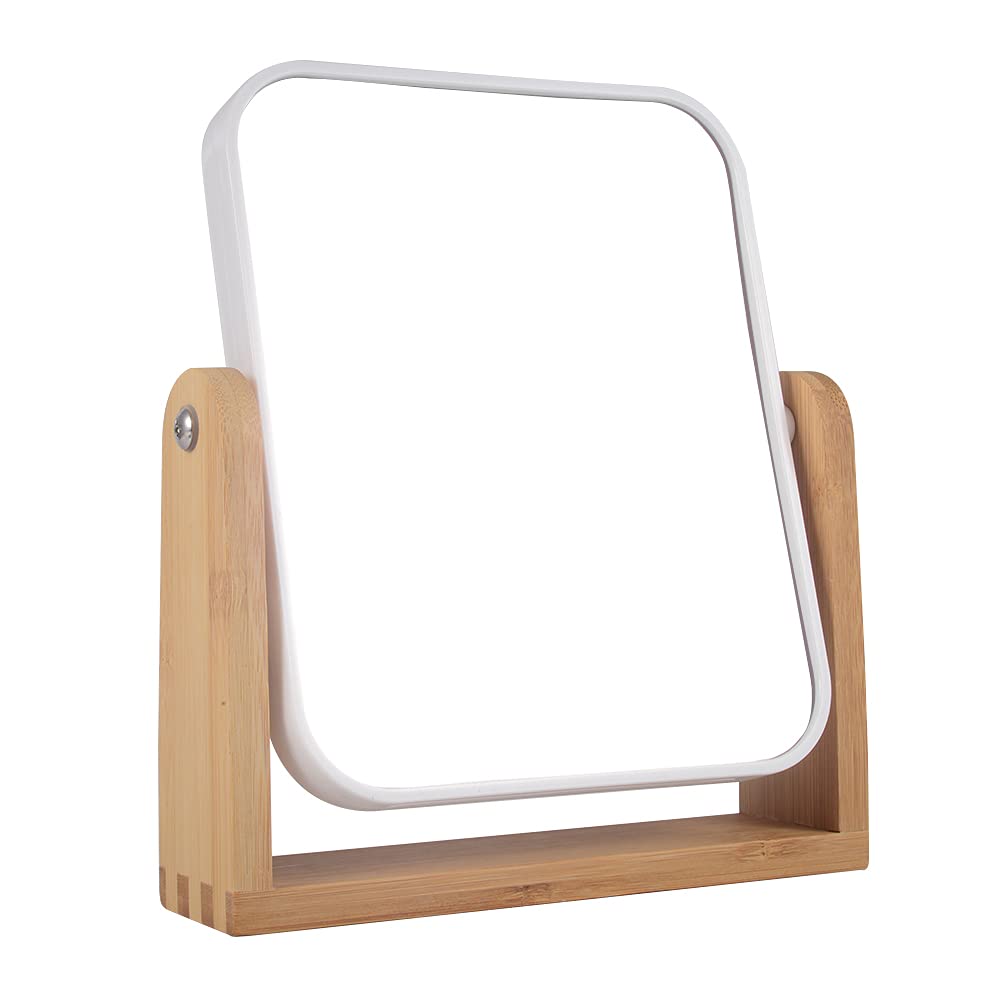 Makeup Mirror with Natural Bamboo Stand, 1X/3X Magnification Double Sided 360 Degree Swivel Magnifying Mirror,Vanity Table,Office Desk,Room Decor, Beauty Gifts(Square)