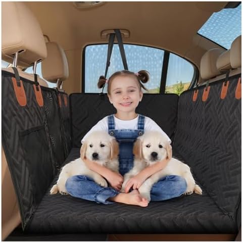 Back Seat Extender for Dogs, Dog Car Seat Cover with Hard Bottom,Dog Hammock for Car Backseat Protector Waterproof Dog Car Seat Bed with Mesh Window for Cars,Trucks,SUVs