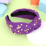 YARIEW Football Headband for Women Pearl Rhinestone Jeweled Knotted Headband Fashion Headband Wide Game Day Sports Hair Accessories Gift for Football Mom Fans Christmas (Purple)