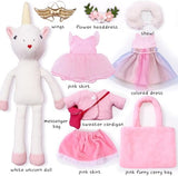 Unicorn Doll Stuffed Animal Toys for Girls - Ballerina Doll | Plush Carrier Bag | 3 Set Cloth Accessories, Kids Pretend Play Doll Pet Care, Birthday Gift for 3 4 5 6 Year Old Little Girl Unicorn Toys