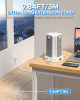 Power Strip Surge Protector, 10 Ft Extension Cord with 12 AC Multiple Outlets 4 USB (1 USB C), SMALLRT Power Tower Desktop Charging Station, Home Dorm Room Office Essentials, Desk Accessories White