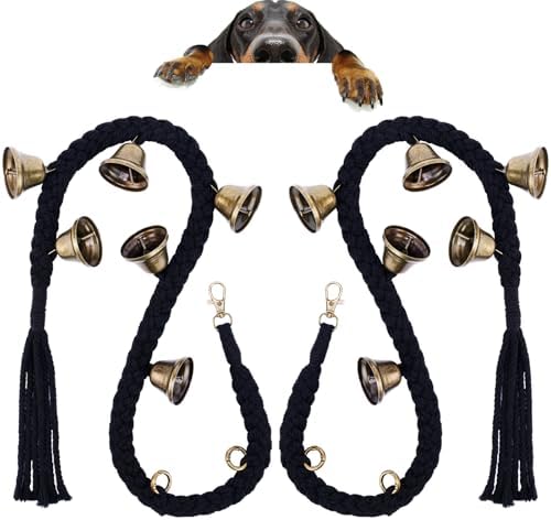 2 Pack Dog Bells for Door Potty Training, Handwoven Cotton Rope Dog Doorbell with 6 Extra Loud Bells, Adjustable Dog Door Bells for Small Medium Large Dogs to Ring to Go Outside, Black