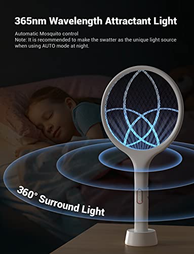 YISSVIC Electric Fly Swatter 4000V Bug Zapper Racket Dual Modes Mosquito Killer with Purple Mosquito Light Rechargeable for Indoor Home Office Backyard Patio Camping (White 2 Pack)