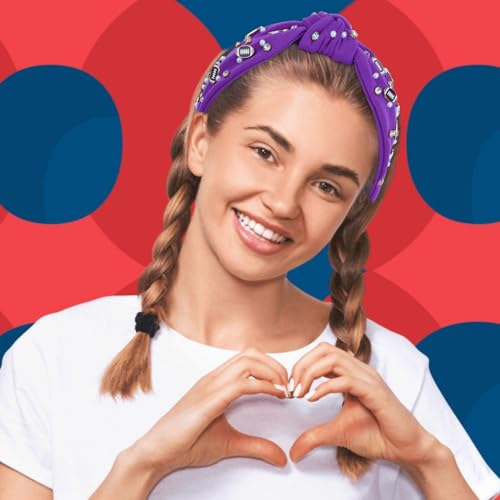 YARIEW Football Headband for Women Pearl Rhinestone Jeweled Knotted Headband Fashion Headband Wide Game Day Sports Hair Accessories Gift for Football Mom Fans Christmas (Purple)